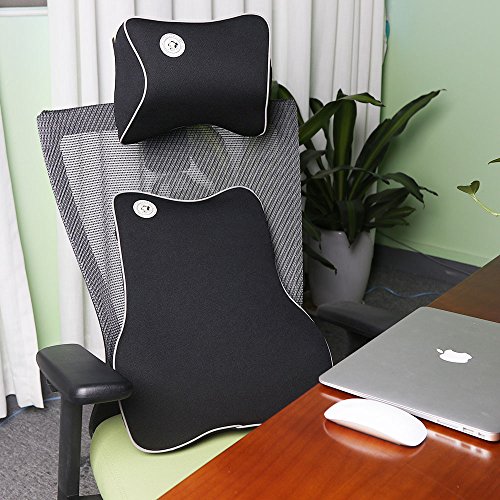 Anyshock Auto Car Seat Lumbar Pillow Kit Memory Foam Back Support Cushion Ergonomic Adjust Sitting Position Relief Pain of Back Designed for Car Office (Black)