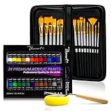 Acrylic Paint Brush Set With 15 Premium Artist Brushes And Bonus 24 Color Acrylic Paint - Ultimate Kit For Canvas, Wood, Ceramic, Fabric - Perfect Gift For Beginners, Adults, Students Or Professionals