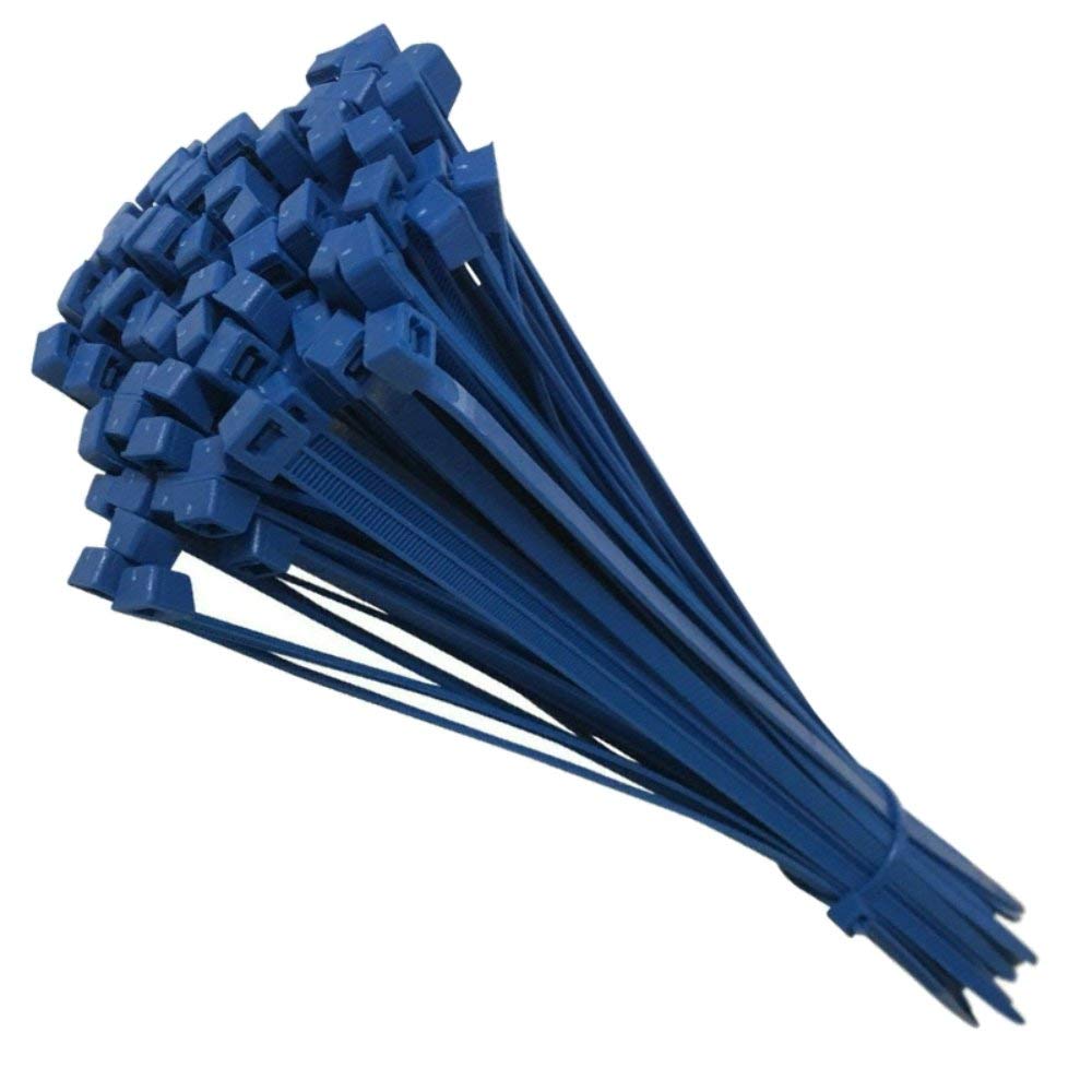 100 Tie Wraps Cable Ties Fasteners Wire Zip Strap Cord Strong Nylon Plastic Durable (Medium 203mm, Blue)