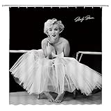 AMNYSF Sexy Woman Marilyn Monroe With White Dress-Sitting Decor Black Home Shower Curtain Famous Portrait,70x70 Inches Waterproof Polyester Fabric Bathroom Accessories Curtains With 12pcs Hooks