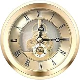 HILLHOME Transparent Mini Clock Insert 4 1/16 Inch (103mm) Round Quartz Clock Fit-up Movement Miniature Clock Gold Dial Gold Tone Bezel Roman Numerals (Gold)