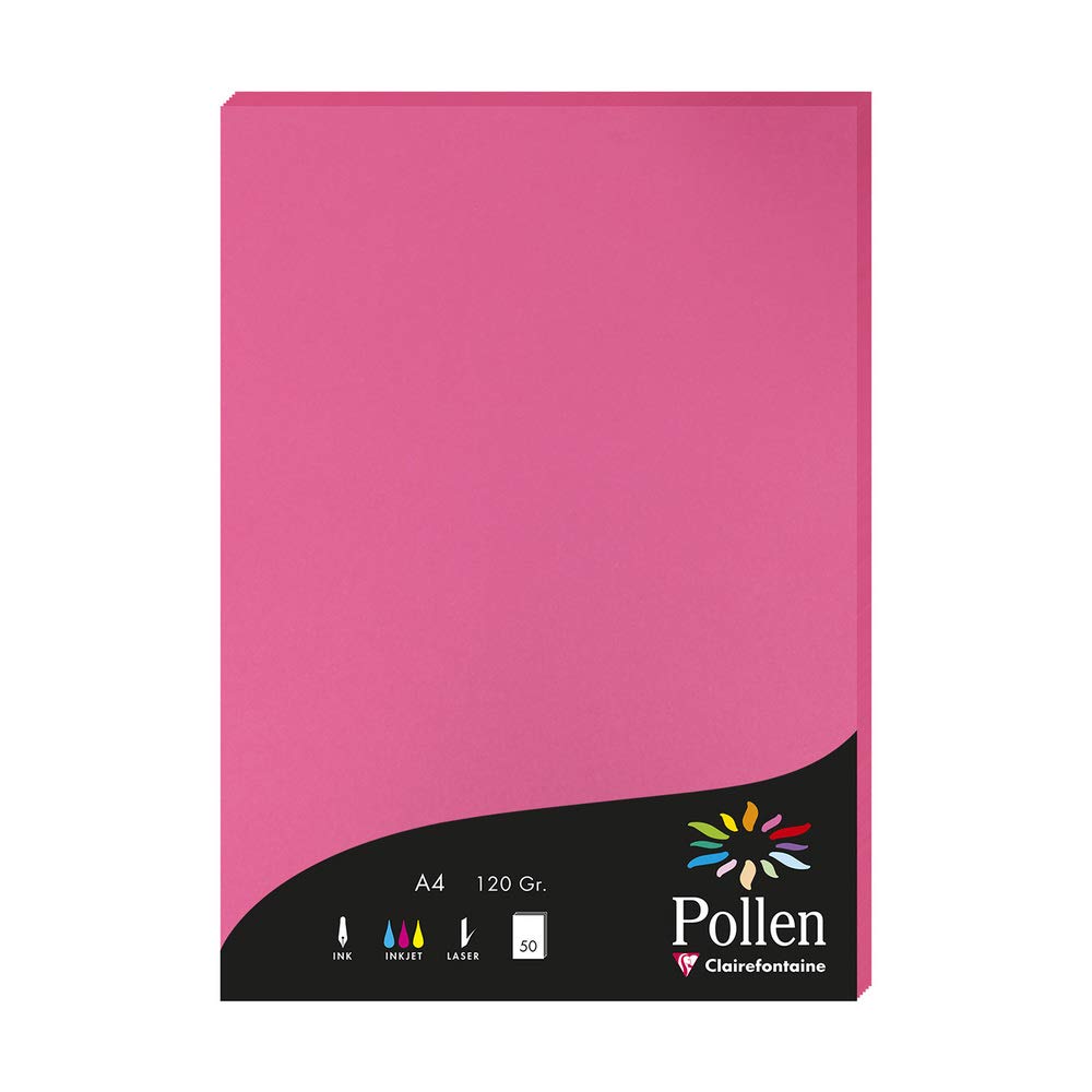 Clairefontaine 4221C Wallet of 50 Sheets Format A4 (21x29,7cm) 120gsm Intensive Pink Invitation Paper Events Correspondence Pollen Range Premium Smooth Paper