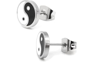 Steelmeup Stainless Steel Black White Yin Yang Post Stud Earrings 8mm