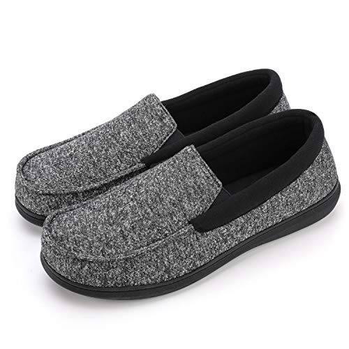 RockDove Men's Tweed Memory Foam Moc Slipper, Size 10 US Men, Black