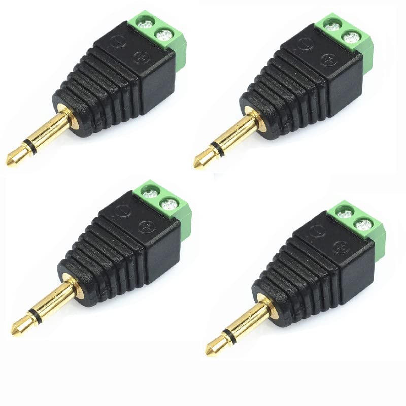 Switian 4 Pack 3.5mm Male Screw Terminal Gold Plated 3.5mm (1/8") TS Mono Male to 2 Pin Female Screw Terminal AUX Headphone Balun Solderless Converter Adapter