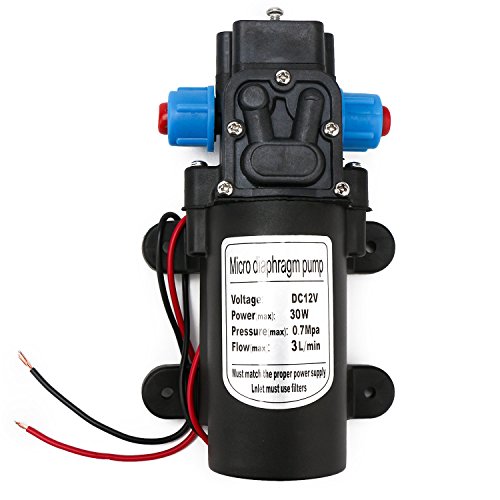Micro Diaphragm Pump, EnPoint 12V30W Water Diaphragm Pump 3L/min 0.7Mpa 100PSI 40M Head High Pressure Self-priming Electric Water Pump for Caravan Camper Lawn RV Marine Boat Plant-Watering Car Washing