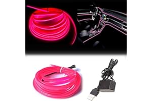 Maxlaxer El Wire Pink Interior Car LED Strip Lights, 10M Neon Wire USB 5V with Fuse Protection for Automotive Car Interior Decoration with 6mm Sewing Edge
