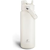 ENCOOL Insulated Water Bottle with Straw Stainless Steel Water Bottle, Leak-Proof, BPA-Free, Double Wall Vacuum Keeps Cold for 24 Hours for Sports, Travel, School (32 oz, Cream Moon)