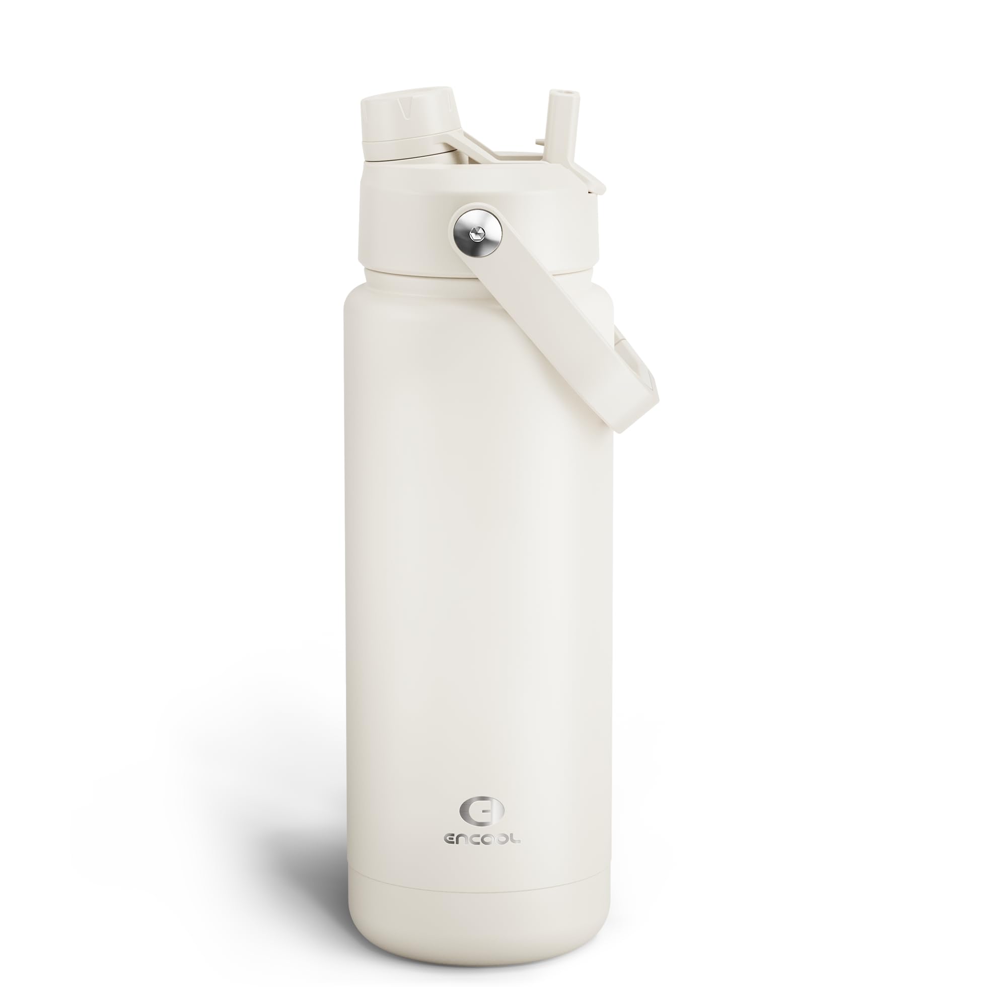 ENCOOL Insulated Water Bottle with Straw Stainless Steel Water Bottle, Leak-Proof, BPA-Free, Double Wall Vacuum Keeps Cold for 24 Hours for Sports, Travel, School (32 oz, Cream Moon)