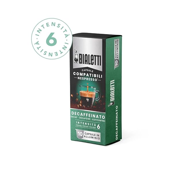 BIALETTI ALUMINUM ESPRESSO PODS CAPSULES – 10 COUNT DECAFFEINATO ESPRESSO PODS COMPATIBLE WITH NESPRESSO ORIGINAL LINE MACHINES