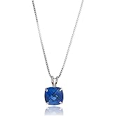 MAX + STONE Cushion Cut Gemstone Necklace | 8mm Solitaire Birthstone Necklace for Women | Gemstone Pendant Necklaces with 18 inch Box Chain