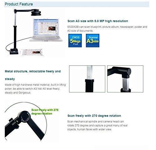 5MP HD Document Scanner for Converting Documents, Photos, Objects - Document Camera/Book Converter/Photo Scanner for Documents up to 11.69 16.54 inches (A3) in Size