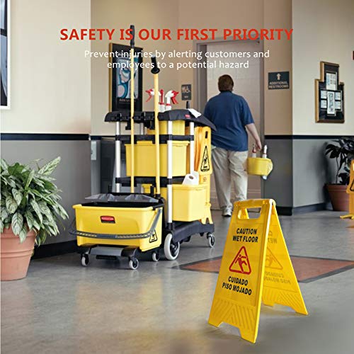 MYSBIKER Caution Wet Floor Sign, 3 Pack Floor Safety Sign, Cuadado Piso Mojado, 2-Sided Fold-Out 6230cm with Both English and Spanish to Avoid Slip &Fall Accident