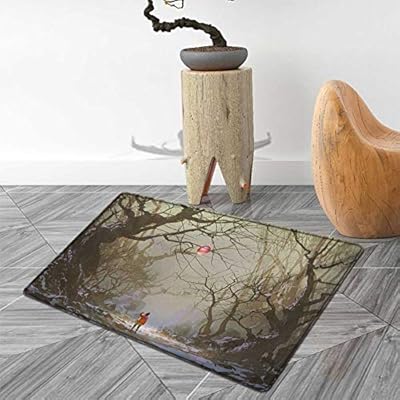 Fantasy Bath Mat For Tub Boy Looking Up Red Balloon Stuck On Tree