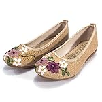 Focussexy Women's Embroidery Floral Round Toe Silp on Flats