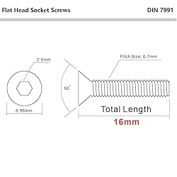M4-0.7 x 16mm Flat Head Socket Cap Screws