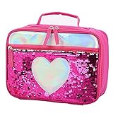 Hamkaw Kids Lunch Box Flip Sequins Insulated Lunch Tote Bag Reversible Flippy Glitter Sparkly Girls Reusable Lunchbox Glittering Shining School Travel Meal Tote Kit