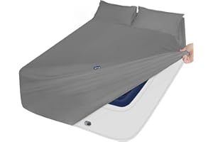 Moonsea Extra Deep Pocket Queen Sheet Sets for Air Mattress - Deep Pocket Sheets Queen Size Sets - Sheets with Pocket on Side - Easily Fits Extra Deep 16 in to 24 in Pillow Top Air Mattress (Grey)