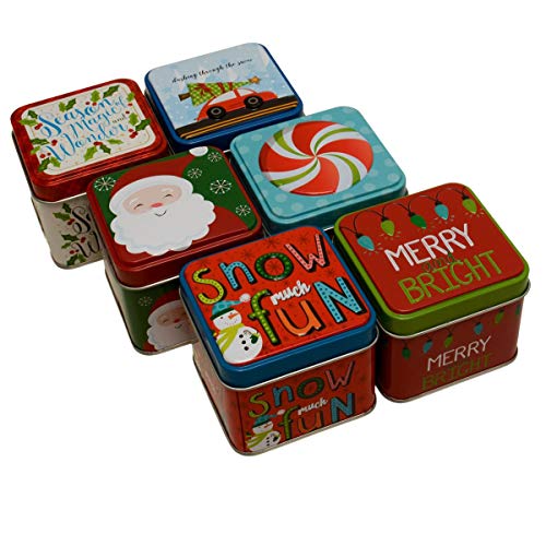 Christmas Extra Small Gift Boxes Tin Money Holder with Holiday Designs and Sayings, Cube Tins for Gift Giving Cash on Xmas (Set of 12)