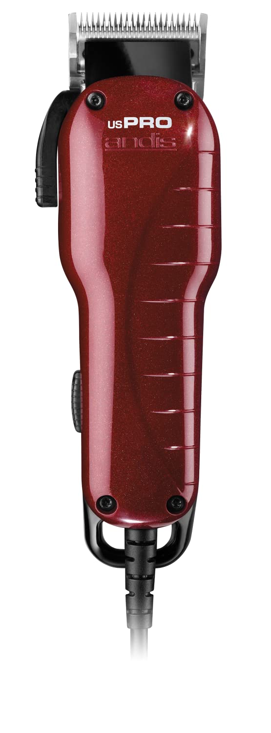 Andis - 66220 US-1, PRO Adjustable Blade Hair Clipper with 6 Attachments - Adjustable Length Settings, Cuts Wet/Dry Hair - Compatible with Cord/Cordless Trimmer, 220 Volts - for Hair & Beard – Red