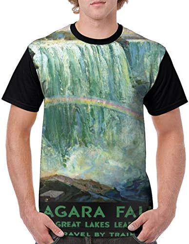 Mens Vintage Travel Poster Niagra Falls Great Lakes Novelty Casual Tshirt 3D Printed Crewneck Graphic Tees Unisex