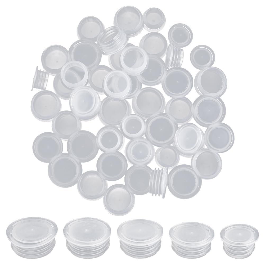 GORGECRAFT 5 Sizes 50Pcs Salt and Pepper Shaker Stoppers Round White Plastic Stopper Replacement Plug End Caps With Pull Tab for Salt Pepper Shakers Bottles Flower Pots Pipes 1/2 to 19/26 Inch