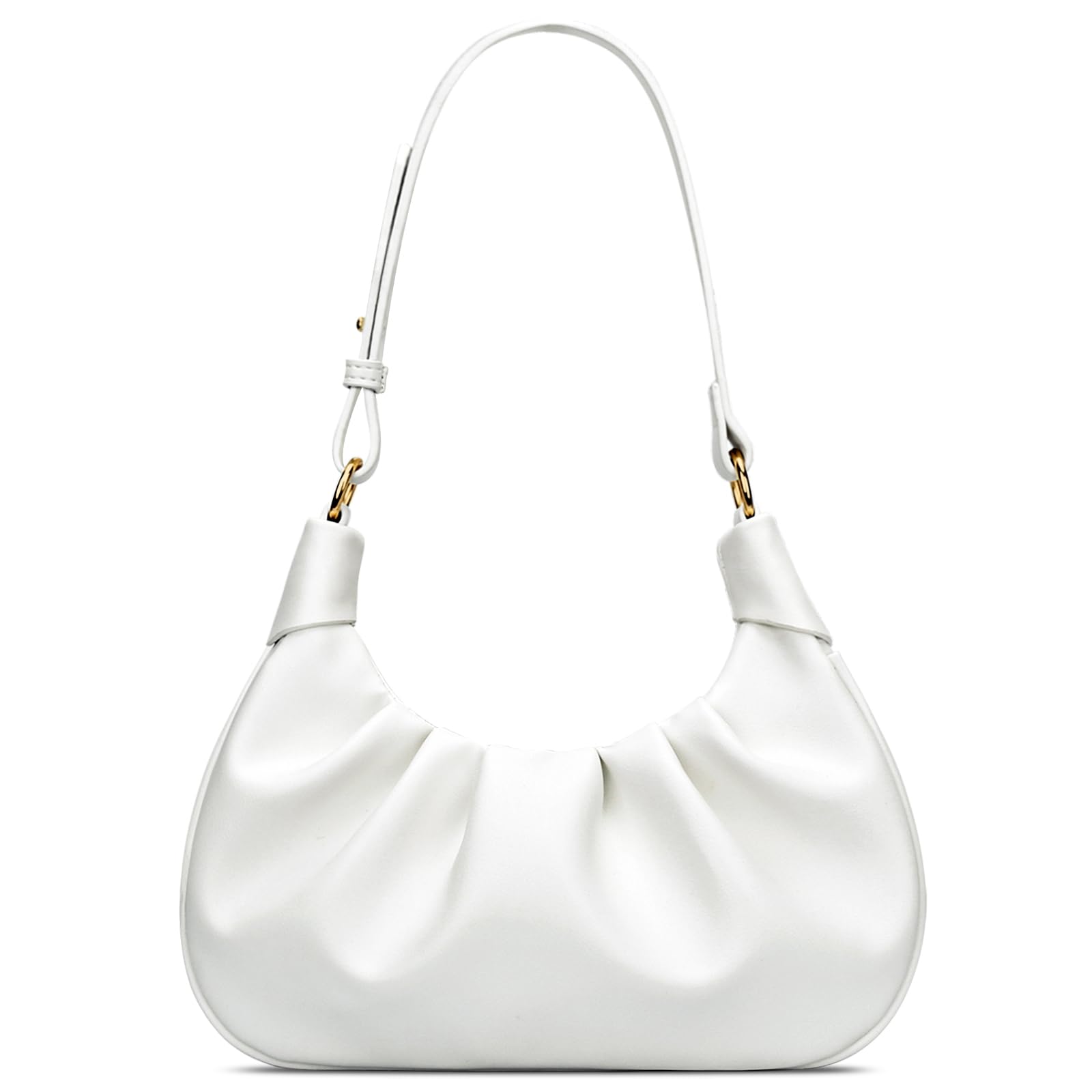 Photo 1 of KKXIU Shoulder Bag Crescent Handbag Ruched Purse Underarm Bag Mini Hobo for Women, Detachable Gold Chain Crossbody Bag - White