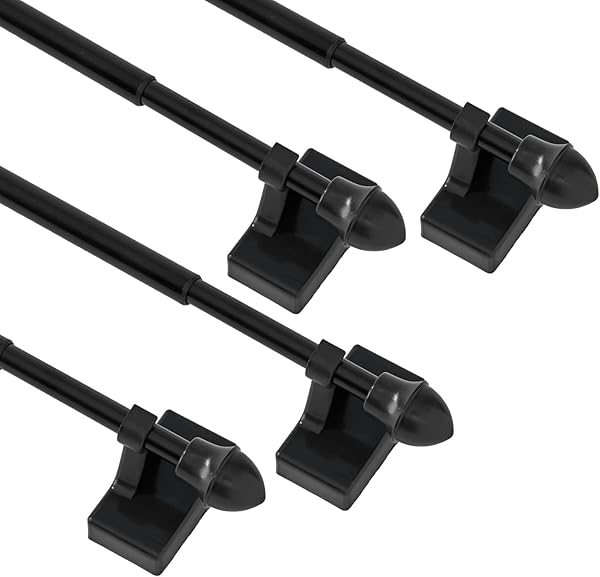 4 PACK MAGNETIC CURTAIN ROD FOR METAL DOORS WINDOWS,9 TO 16 INCH,MULTI-USE ADJUSTABLE APPLIANCE FOR IRON AND STEEL PLACE,1/2 INCH DIAMETER, TOOL FREE,BLACK