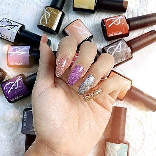 SXC G-03 Gel Nail Polish Set - 16 Color Gel Nail Color kit with No Wipe Base and Top Coat and 6W UV/LED Lamp Light 18 PCS Soak Off Gel Nail Varnish Starter Manicure Kit