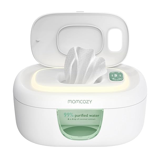 MOMCOZY BABY WIPE WARMER, INNOVATIVE SPRING DESIGN, LARGE CAPACITY WIPES DISPENSER, FAST AND EVEN HEATING, 4 MODES OF TEMPERATURE HEATING CONTROL, DIAPER WIPE WARMER WITH NIGHT LIGHT