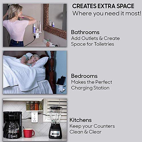 Outlet Shelf, 6 Electrical Outlet Extenders, Socket Shelf with 2 USB Ports, Switch Socket Rack with LED Indicator 8 Port Surge Protector - Thumbnail 4