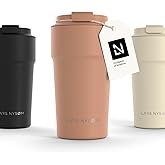 LARS NYSØM Thermo Coffee Mug to go 17oz | Travel Mug 0.5 Liter with Insulation | Leak Proof Stainless Steel Thermal Tumbler for Coffee and Tea on the Go (Blush Rose, 17oz)