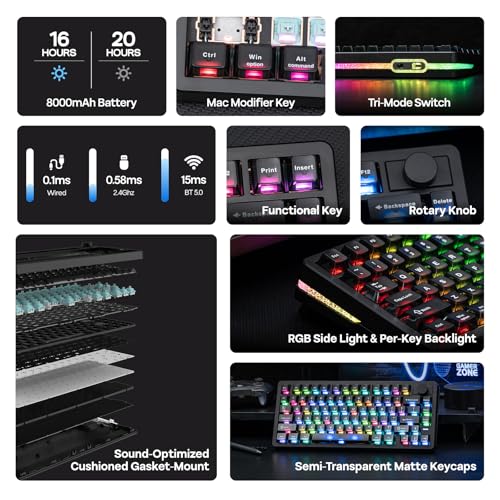 EPOMAKER HE75 V2 Hall Effect Gaming Keyboard, 8K Polling & 0.1ms, 8000mAh & 2.4Ghz/BT, Hot Swap Key & Knob, 0.005mm Adjustable Actuation, Rapid Triggering, Creamy & Thocky (Black)