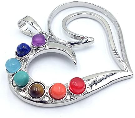 ROVAO 7 Chakra Natural Crystal Love Heart Power Healing Point Chakra Pendant with 22" Stainless Steel Chain for Necklace
