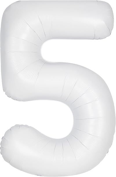 Unique Giant Foil Number 5 Balloon 86 cm Matte White - Self Sealing