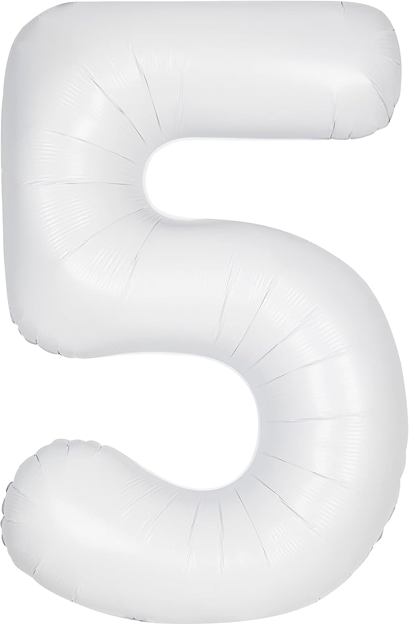 Unique Giant Foil Number 5 Balloon 86 cm Matte White - Self Sealing