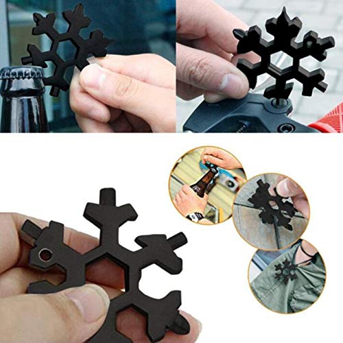 18-in-1 Snowflake Multi Tool,Stainless Steel Snowflake Screwdriver Bottle Opener Keychain Tool for Outdoor Travel Camping(Black)
