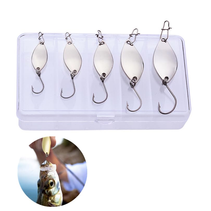 OriGlam 5pcs Fishing Spinners Lures Spoon Baits, Fishing Lure Crankbaits Metal Lures Spoon Spinner Baits Spinnerbait for Trout Pike Bass (Silver)