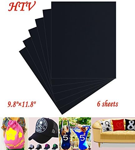 Black Heat Transfer Vinyl Iron On Cricut HTV 6 Sheets 9.8"×11.8"