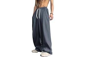 Men Baggy Wide Leg Sweatpants Elastic Waist Drawstring Casual Streetwear Joggers Side Pockets Soft Breathable Loose Fit