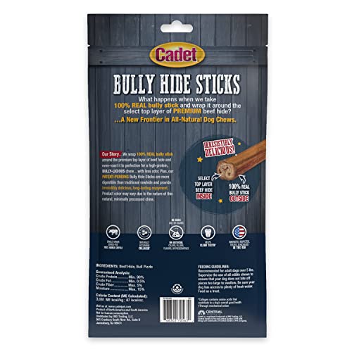CADET BULLY HIDE STICKS FOR LARGE DOGS, ALL-NATURAL BEEF PIZZLE, LIMITED-INGREDIENT LONG-LASTING DOG CHEWS FOR AGGRESSIVE CHEWERS, 7 COUNT