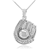 .925 Sterling Silver Baseball or Softball Glove &amp; Ball Pendant Necklace - Choice of Chain Length