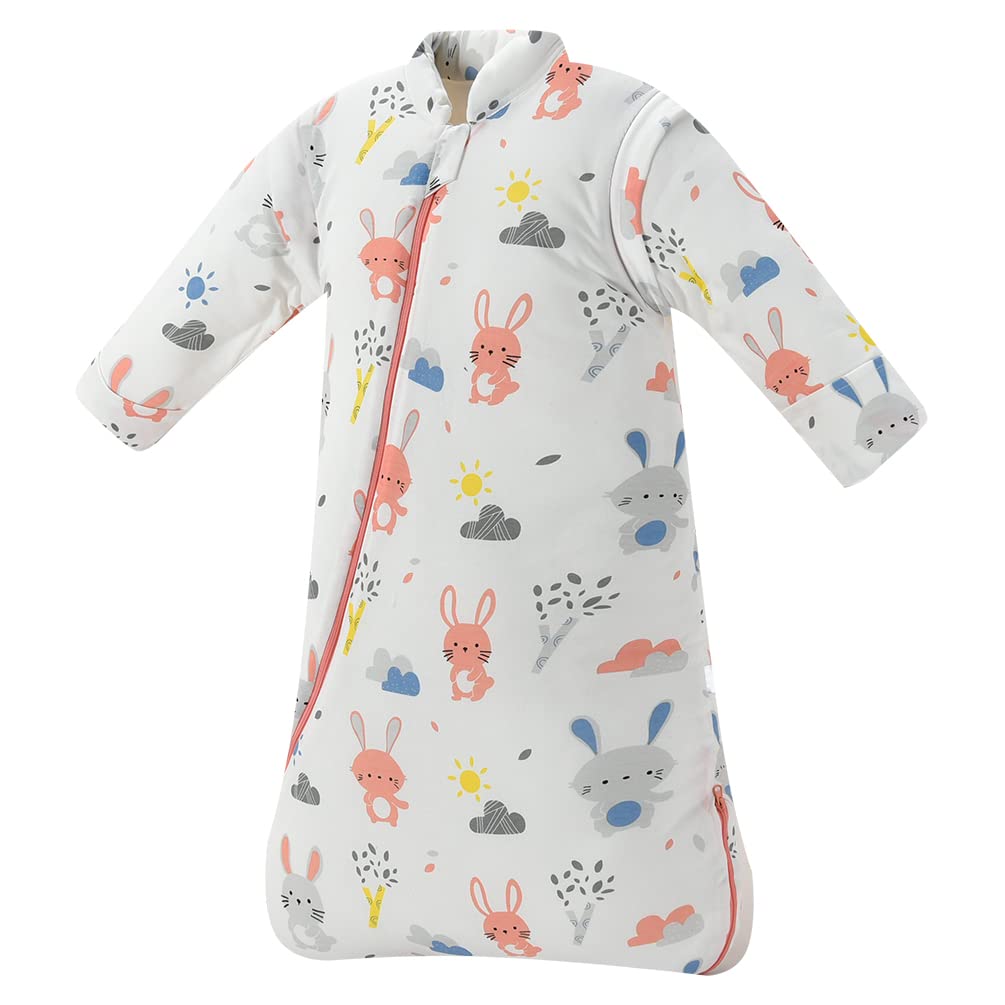 Baby Winter Sleeping Bag 3.5 Tog Removable Long Sleeves Kids Sleeping Sack Swaddle Cute Rabbit Unisex Boys Girls Wearable Blanket Grow Bag
