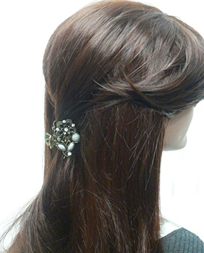 Set of 3 Small Metal Jaw Clips with Beads and Rhinestones U86420-1515-3jet/pur/offwhite