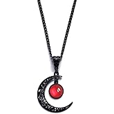 IQPDYV Gothic Moon Necklace for Women Men Punk Crescent Pendant Necklace Vintage Red Crystal Necklaces Emo Halloween Costume Jewelry Gift