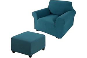 Andreannie Green Stretch Jacquard Chair Slipcovers Armchair Sofa Covers Chair Couch Coversfor Armchair Bundle Ottoman Slipcover (Green)