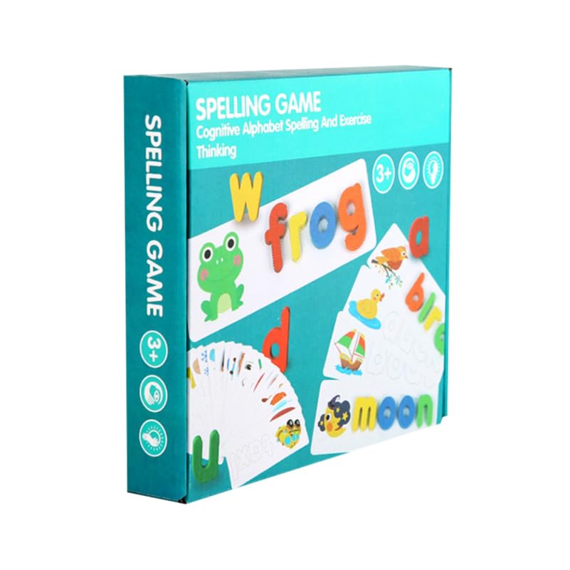 NUOBESTY Matching Letter Game Wooden Spelling Game Toys Develops Alphabet Words Spelling Skills Educational Interactive Toys for 3 Years Old and Up Play