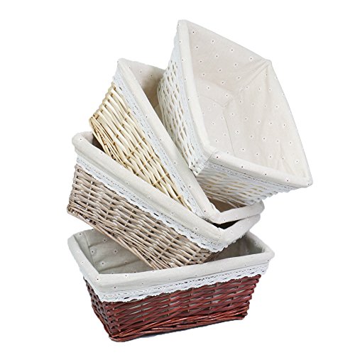 MEIEM Handmade Woven Wicker Storage Basket with Liner.Storage containers.Home Storage Bins for Toys Laundry Clothing Sundries Neatening (Large,Brown)