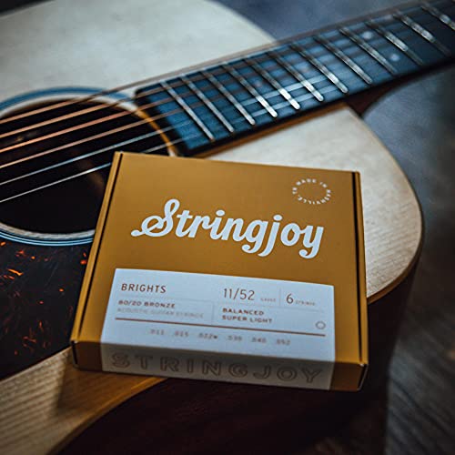 Stringjoy BB1152 Bright Brass Acoustic Guitar Strings, (Super Light