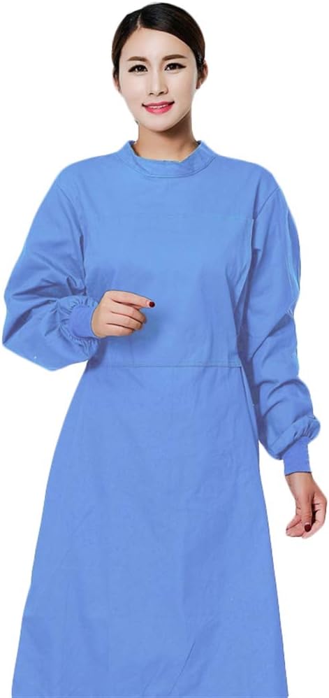 Icegrey Medical Washable Isolation Gown,Surgical Gown,Cotton Protective Coats with Long sleeves,Light blue-Women,S